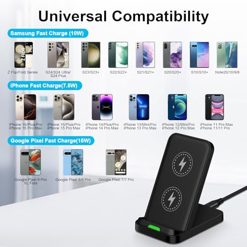 Wireless Charger Fast Charging Stand for Samsung Galaxy S25 Ultra/S25/S24/S23/S22,Wireless Phone Charger Android Desk Charging Station for Pixel 9 Pro 8A,Moto Razr 2024 with Adapter