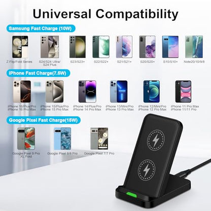 Wireless Charger Fast Charging Stand for Samsung Galaxy S25 Ultra/S25/S24/S23/S22,Wireless Phone Charger Android Desk Charging Station for Pixel 9 Pro 8A,Moto Razr 2024 with Adapter