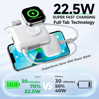 20000mAh Magnetic Power Bank for Apple Watch, 22.5W PD Fast Charging - color: White