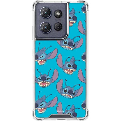 Skinit Clear Phone Case Compatible with Moto G Power 5G (2025) - Officially Licensed Disney Lilo and Stitch Face Expression Pattern Design - color: Blue - DISLNS04