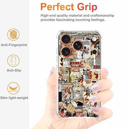 Case for iPhone 17 Pro Max with Superhero Design,Cartoon Comic Pop Culture Art Collage,Clear Soft TPU Bumper Phone Cover,6.9"(Hero,17PM) - color: Hero, size: iPhone 17 Pro Max