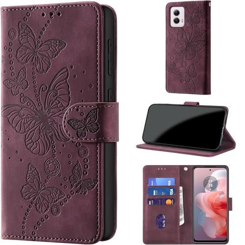 Case Wallet for Motorola Moto G Power 5G 2024, Burgundy | RFID Blocking, 3 Card Holder Stand, Shockproof TPU Shell, PU Leather Magnetic Closure, 6.7-inch - color: Burgundy