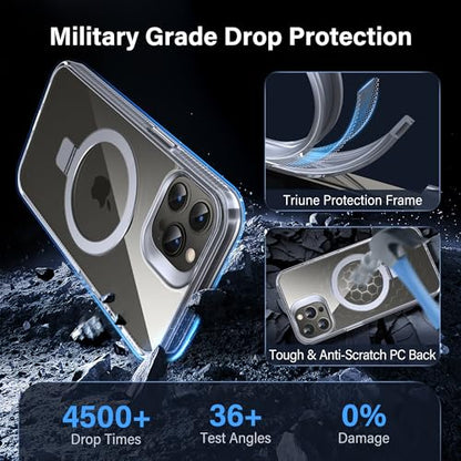 Magnetic Case for iPhone 13 Pro Max - [Built-in Invisible Stand] [Compatible with MagSafe] [Military Grade Drop Protection] Anti-Yellowing Hard Back Silicone Edge Cover, 6.7", Clear - color: Clear, size: iPhone 13 Pro Max 6.7''