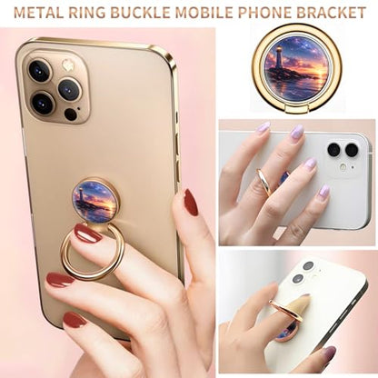 Cell Phone Ring Holder, Cute Metal Phone Grip Stand Finger Ring Kickstand, Flexible 360°Rotation Phone Tablet Case Accessories Compatible with Most Phones Lighthouse Ocean Sunset - color: Lighthouse Ocean Sunset