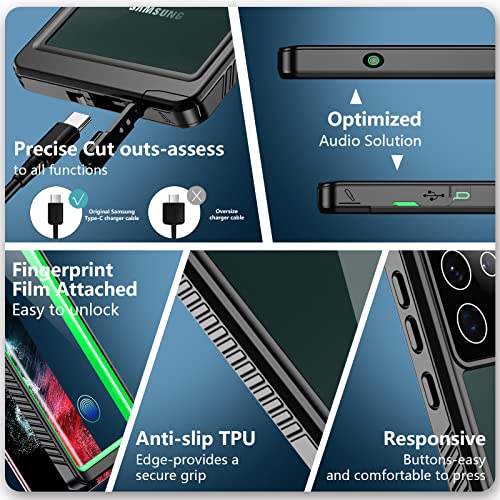 SPIDERCASE Designed for Samsung Galaxy S22 Ultra Case 6.8", Green/Clear | [IP68 Waterproof] [Built-in Screen Protector] Full Sealed Protection Heavy Duty Shockproof Case - color: Green