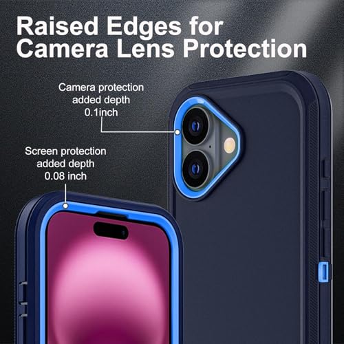 YKHJKLEC for iPhone 16 Plus Case, Military Grade 3 in 1 Heavy Duty Shockproof/Drop Proof/Dust Proof Case with 2Pcs Tempered Glass Screen Protector (Navy Blue) - color: Navy Blue