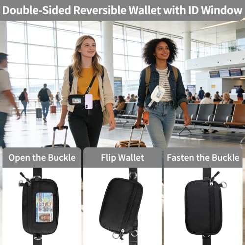 FUVLIFE Clip and Go Strap for Phone with Wallet Crossbody Lanyard (Black) - color: Black