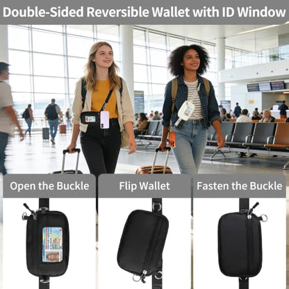 FUVLIFE Clip and Go Strap for Phone with Wallet Crossbody Lanyard (Black) - color: Black