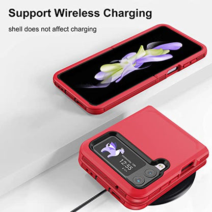 for Galaxy Z Flip 4 Case with Camera Lens Film,Shockproof Protective Phone Case Heavy Duty Full Body Protection Drop Proof Hard Rugged Cover for Samsung Galaxy Z Flip 4 (Red/Black) - color: Red/Black