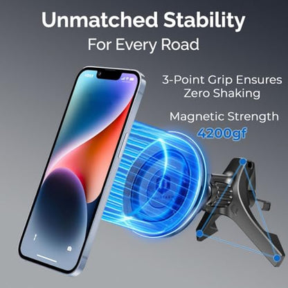 MagSafe Car Mount, Magnetic Car Phone Holder for Vent & Dashboard, 360° Rotating Magnetic Phone Mount for Car Compatible with iPhone 16/15/14/13/12 Pro Max & Android, Military Grade