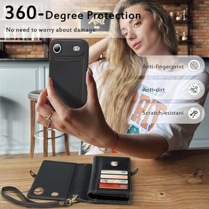 for Wallet Case Compatible with iPhone 17 Air,Multi-Function Detachable 2 in 1 Magnetic iPhone 17 Air Case Wallet,Flip Strap Zipper Card Holder Phone Case with Shoulder Straps (Black) - color: Black, size: iPhone 17Air