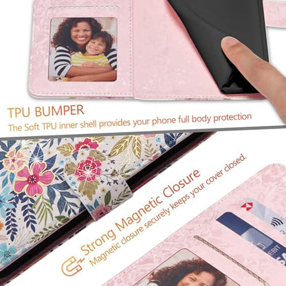 UEEBAI Wallet Case for Samsung Galaxy S23 5G, PU Leather Phone Case Kickstand RFID Blocking Flip Case with Card Slots Wrist Strap Relief Engraved Pattern Magnetic Closure Folio Case - Multi-Flower - color: Multi-Flower, size: Samsung Galaxy S23 5G