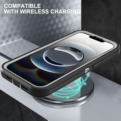 YKHJKLEC for iPhone 16e Case, Military Grade 3 in 1 Heavy Duty Shockproof/Drop Proof/Dust Proof Case with 2Pcs Tempered Glass Screen Protector (Black/Grey) - color: Black/Grey