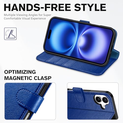 TUCCH Wallet Case for iPhone 16 (6.1") 2024, Flip Stand, Klein Blue | RFID Blocking, 4 Card Holders, Kickstand, PU Leather, Shockproof TPU Shell, Magnetic Closure, Protective Folio Cover - color: Textured Klein Blue