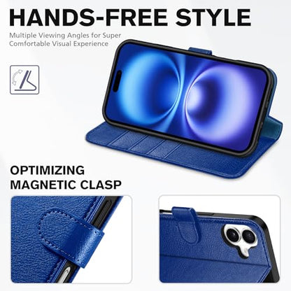 TUCCH Wallet Case for iPhone 16 (6.1") 2024, Flip Stand, Klein Blue | RFID Blocking, 4 Card Holders, Kickstand, PU Leather, Shockproof TPU Shell, Magnetic Closure, Protective Folio Cover - color: Textured Klein Blue