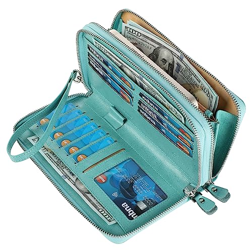 Small Compact Women Wallet RFID Blocking Genuine Leather Bifold Purse with ID Windows - color: 2-waxed Tiffany Blue, size: One Size