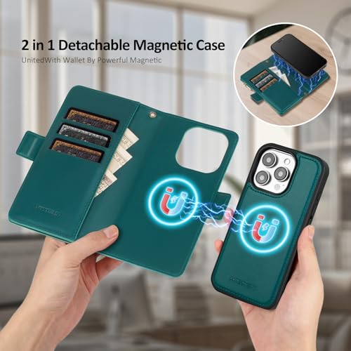 Antsturdy Compatible with MagSafe iPhone 13 Pro Wallet Case,Indigo Blue | Detachable Magnetic Credit Card Holder,RFID Blocking,PU Leather Zipper Purse,Wrist Strap Kickstand,Flip Phone Cover for Women - color: (Detachable with Magsafe)-Indigo Blue