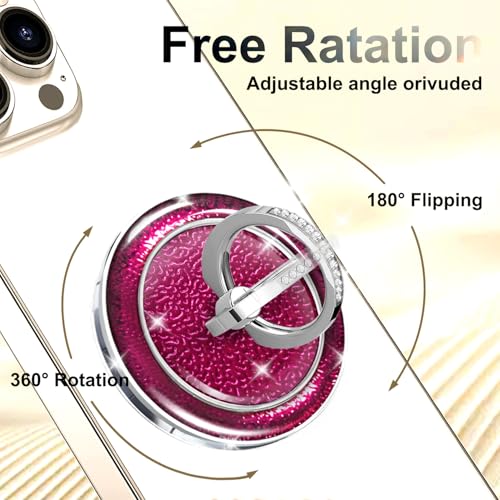 Rose Sparkly Magnetic Ring Grip for MagSafe, Bling Phone Stand - color: Rose Pink
