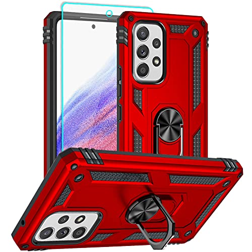 for Samsung A53 5G Case, Galaxy A53 5G Case with HD Screen Protector, [Military Grade 16ft. Drop Tested] Ring Shockproof Protective Phone Case for Samsung Galaxy A53 5G,Red - color: Samsung Galaxy A53 5G Case Red