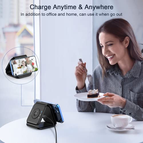 3 in 1 Wireless Charging Station for Apple,Foldable Magnetic Travel Charger - color: black
