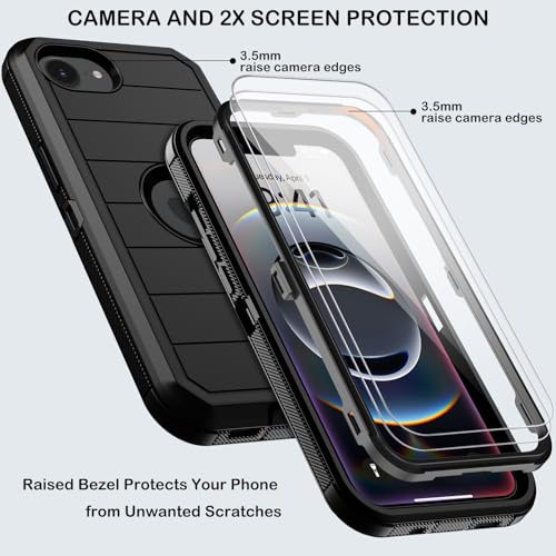 for iPhone 16e Case with Belt Clip Holster,iPhone 17e Cases w/Screen Protector,Heavy Duty Shockproof Drop Protection Military Grade 3 Layers Full Body Rugged Durable Phone Cover for Apple 16e (Black) - color: Black