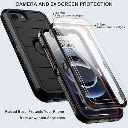 for iPhone 16e Case with Belt Clip Holster,iPhone 17e Cases w/Screen Protector,Heavy Duty Shockproof Drop Protection Military Grade 3 Layers Full Body Rugged Durable Phone Cover for Apple 16e (Black) - color: Black
