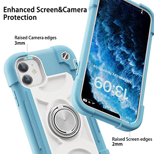 MARKILL Compatible with iPhone 11 Case 6.1 Inch with 360°Rotate Ring Stand, Military Grade Drop Protection Full Body Rugged Heavy Duty Case 3 in 1 Protective Cover - color: Ice Blue, size: iPhone 11 6.1"
