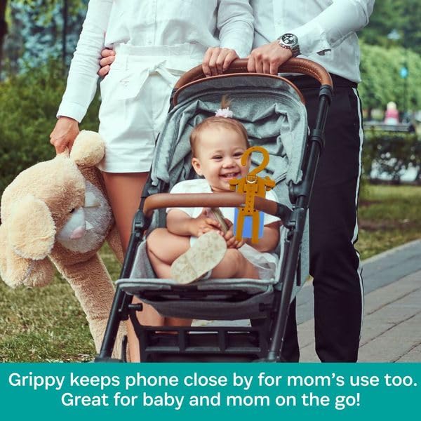 Grippy Smartphone Phone Holder by Buggygear - The Perfect Mount for Your Cellphone - This Accessory Straps to Your Stroller, Grocery Cart - Strap it or Hang it from the Tail - Entertain Your Baby too