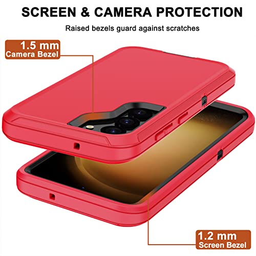 for Samsung Galaxy S23 Case with Belt Clip Holster, 2 x Screen Protector, Heavy Duty Military Grade Full Body Shockproof Dust-Proof Rugged Protective Cover for Samsung S23 5G (Red) - color: Red