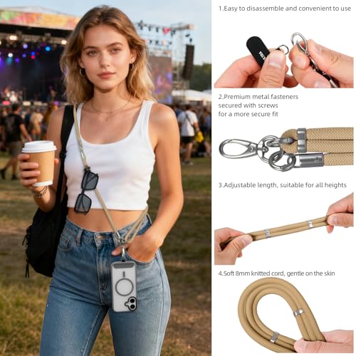 Phone Lanyard, 3 Ways to Wear: Crossbody, Neck and Wrist Strap - color: Khaki