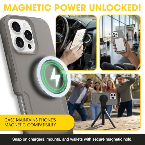 OtterBox iPhone 16 Pro Max – Commuter Series Slim MagSafe Case - Grey | 3X Military Drop Protection - Dual-Layer Design - Pocket-Friendly - Raised Edges - Port Covers - Non-Retail Packaging - color: Grey