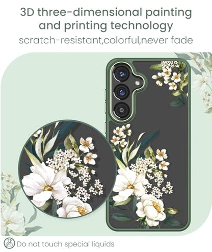 Clear Flower Pattern Phone Case for Samsung Galaxy S26 FE-Gardenia | Girl Women Slim Soft TPU + Hard PC Military Grade Protective Phone Cover WithTempered Glass Screen Protector for S26 FE - color: S26 FE-Gardenia