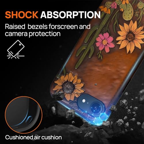 Magnetic Case for iPhone 16e, Compatible with Magsafe,PC Hard Shell & Silicone Inner Bumper, Anti-Scratch Full-Body Cover Shockproof Slim Design - Retro Cactus Sunflower - color: Retro Cactus Sunflower, size: iPhone 16e