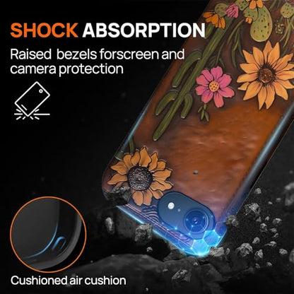 Magnetic Case for iPhone 16e, Compatible with Magsafe,PC Hard Shell & Silicone Inner Bumper, Anti-Scratch Full-Body Cover Shockproof Slim Design - Retro Cactus Sunflower - color: Retro Cactus Sunflower, size: iPhone 16e
