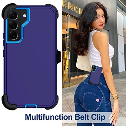 for Samsung Galaxy S22 Case with Belt Clip Holster, 2X Screen Protector, [Military Grade Protection] Heavy Duty Full Body Shockproof Dust-Proof Rugged Protective Cover for Samsung S22 5G Blue - color: Blue