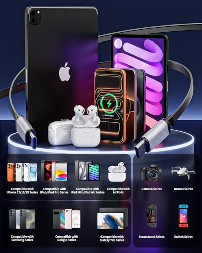 Retractable Charger USB C Charging,45W Retractable iPhone 17 16 Charger Wall Plug,4 in 1 Foldable Plug with Dual USB C Cable Ultra-Compact Travel Charging for iPhone Air/17/17Pro/17 Pro Max/16/15,iPad