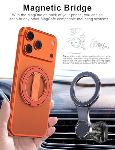 EWA MagOne 3rd Gen [Compatible with MagSafe] Phone Grip Stand with Finger Strap, Removable Magnetic Ring Holder Kickstand Loop for iPhone 17,16,15,14,13,12 Series (Cosmic Orange) - color: Cosmic Orange