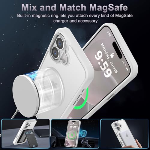 Newfuture Magnetic for iPhone 16 Case Matte Shockproof, Frosted White | Military Drop Protection, Slim Matte Anti-Fingerprint, Compatible with Magsafe, Camera Guard, Translucent Protective Cover - color: Frosted White, size: iPhone 16 6.1 inch