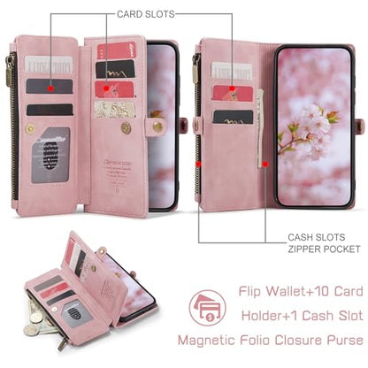 Defencase for Samsung Galaxy A36 5G Wallet Case with Card Holder, Rose Pink | RFID Blocking, Zipper Pocket, Durable PU Leather, Wrist Strap, Fashion Snap Flip Phone Cases Cover with Stand for Women Men - color: Airy Rose Pink