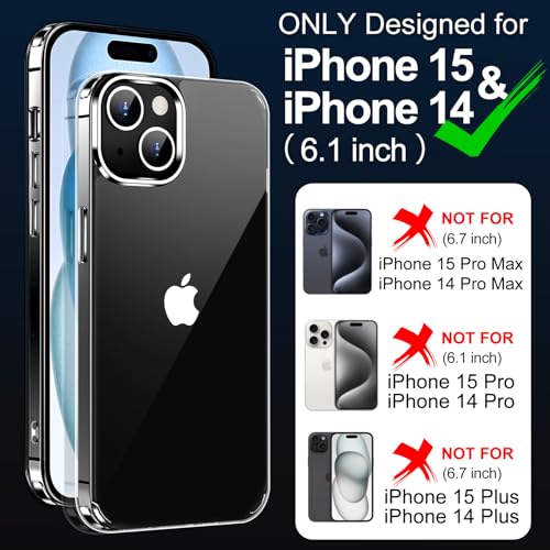 Designed for iPhone 15 Case & iPhone 14 Case Clear,[Anti-Yellowing & Non-Slip] Transparent Shockproof Protective Phone Cases Slim Thin Cute Cover for iPhone 14/15,6.1inch-Clear