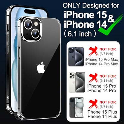 Designed for iPhone 15 Case & iPhone 14 Case Clear,[Anti-Yellowing & Non-Slip] Transparent Shockproof Protective Phone Cases Slim Thin Cute Cover for iPhone 14/15,6.1inch-Clear