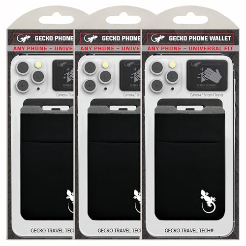 Gecko Travel Tech Double Pocket - Adhesive Card Holder - Cell Phone Pouch - Stick on Spandex Pocket - Carry Credit Cards and Cash (3 PACK - BLACK WHITE) - color: 3 PACK - BLACK WHITE