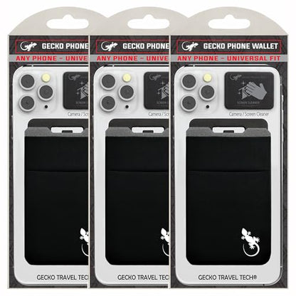 Gecko Travel Tech Double Pocket - Adhesive Card Holder - Cell Phone Pouch - Stick on Spandex Pocket - Carry Credit Cards and Cash (3 PACK - BLACK WHITE) - color: 3 PACK - BLACK WHITE