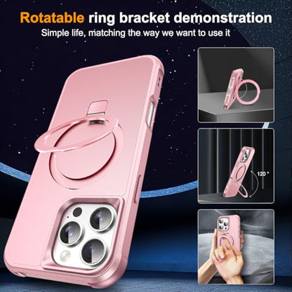 SKYLMW Compatible with iPhone 16 Pro Case with Stand,Rose Gold | iPhone 16 Pro Phone Case 6.3",Magnetic Ring Stand,Compatible with MagSafe,Military-Grade Protection,Great Grip Feeling - color: Rose Gold, size: Iphone 16 Pro