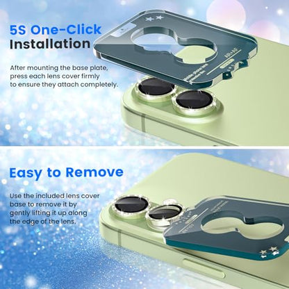 imluckies Glitter Camera Lens Protector for iPhone 17 6.3", [AR+AF] HD Clear Tempered Glass Lens Cover, 9H Scratch Resistant Individual Metal Shiny Ring, Case Friendly & Easy Install, Bling Green - color: Bling Green