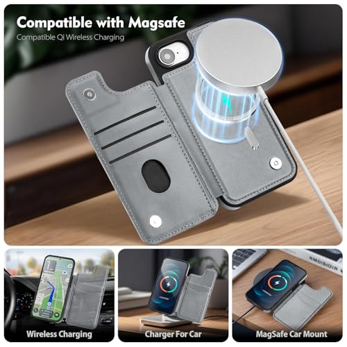 SkyEagle Compatible with MagSafe iPhone 17e / 16e Case Wallet,Titanium Grey | Magnetic Clasp,RFID Blocking,PU Leather,Flip Folio Shockproof Phone Cover,with Credit Card Slots & Kickstand for Men & Women - color: Titanium Grey