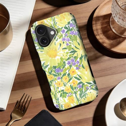 Case for iPhone 16 | Anti-Slip Side Handle| Bold Protective Design | Compatible with MagSafe | Bright Yellow Wildflowers | - color: Bright Yellow Wildflowers, size: iPhone 16