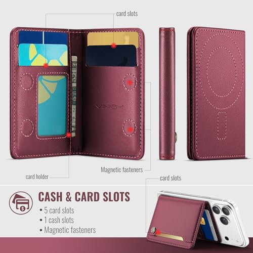 Vinich for MagSafe Wallet Magnetic RFID Blocking Card Holder, Wine Red - color: Wine Red