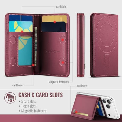 Vinich for MagSafe Wallet Magnetic RFID Blocking Card Holder, Wine Red - color: Wine Red