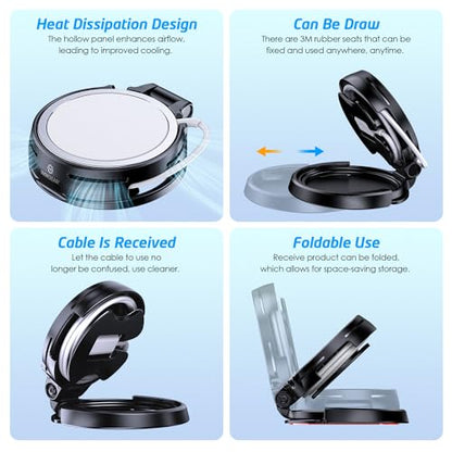 Magsafe Charger Stand, with Built-in Cord Organizer, MagSafe Phone Stand, Convenient Charging Solution with 3M Wall Base Holder, Foldable and Compact and Portable Design for Desk, Travel, Work